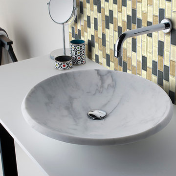 Contemporary Bathroom With Amazonia 1X2 Mosaic Tile Backsplash