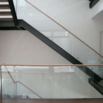 London Stair w/ Wood Treads & Glass Railing w/ Wood Cap Rail