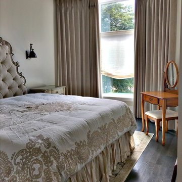 Velvet Blackout Drapes over Linen Relaxed Roman Shades
