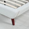 Midcentury Ivory Linen Low Profile Platform Bed Frame, Full