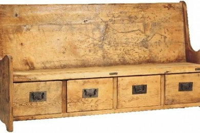 Travis Old Reclaimed Wood Bench with four drawers