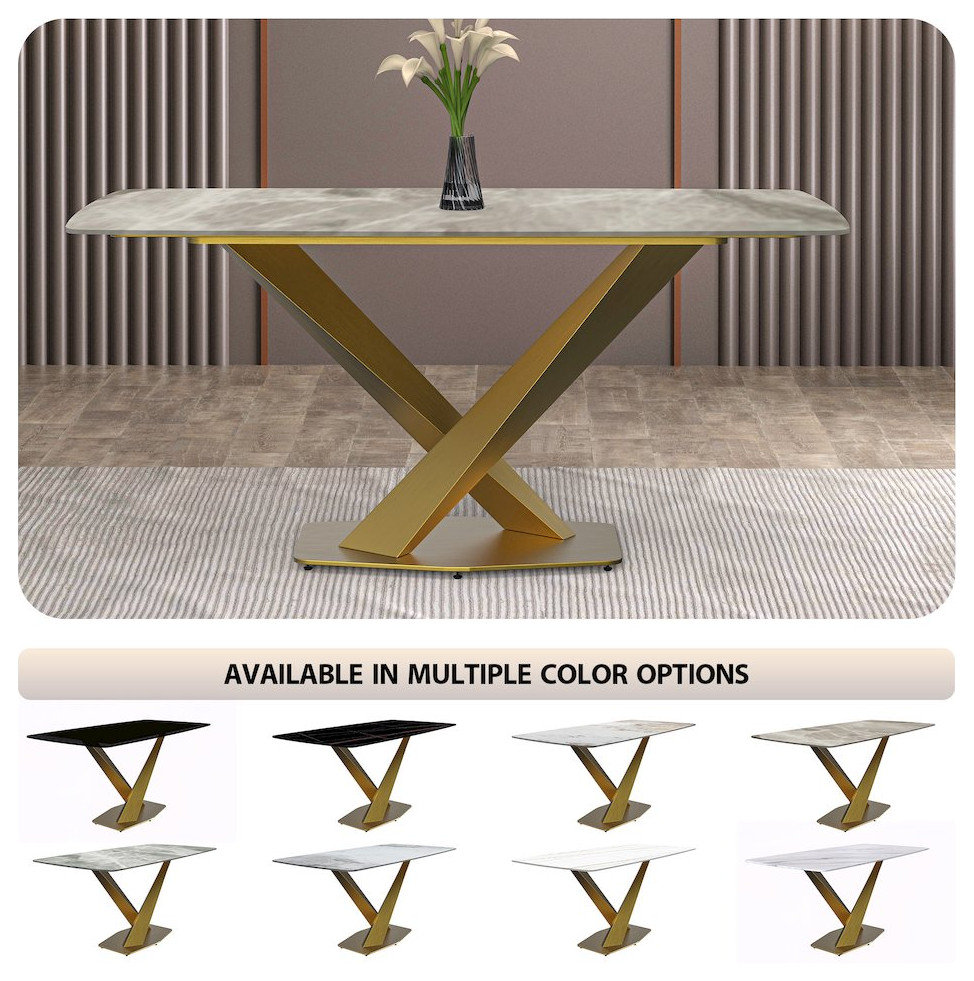 Voren Series Modern Dining Table Gold Base, With 71 Deep Grey Sintered ...