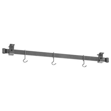 Handcrafted 36" Low Ceiling Bar w 6 Hooks Hammered Steel