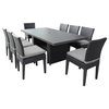 Barbados Rectangular Outdoor Patio Dining Table with 8 Armless Chairs in Grey