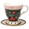 Christmas Holiday Themed Berry and Leaf Design Cup and Saucer Set