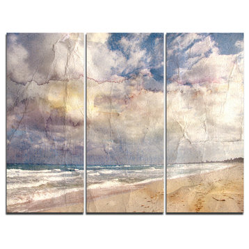 "Retro Ocean Watercolor" Painting Canvas Art Print, 3 Panels, 36"x28"