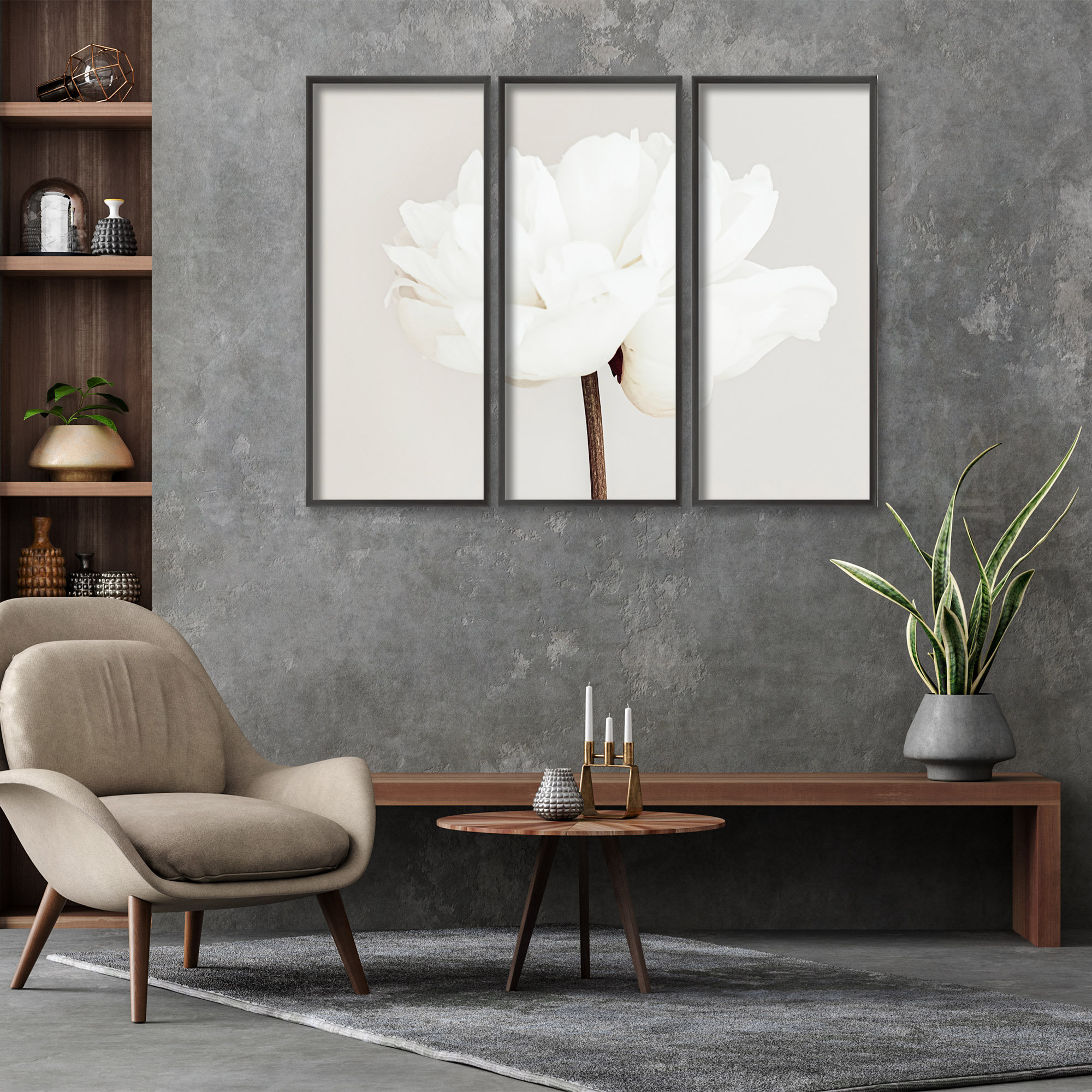 Peony 11 Framed 3-Piece Wall Art Set by 1X, 20"x40" - Contemporary