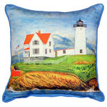 S M - Nubble Lighthouse Large Pillow 18" x 18" - New Large indoor/outdoor pillows. These versatile pillows are equally at home enhancing an interior design or adding life to an outdoor setting. They feature printed outdoor, fade resistant fabric for years of wear and enjoyment. Cotton.