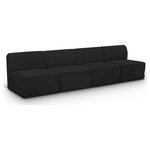 Meridian Furniture - Ollie Black Boucle Fabric Straight Modular Sofa, Black, 4-Piece: 4 Armless Chair - Meet the epitome of style and functionality with this Ollie boucle fabric living room sofa, part of the Ollie modular collection. A contemporary marvel, this sofa features chic and inviting rich black boucle fabric upholstery, giving it a sumptuous texture that oozes elegance and luxury. Curved corners add to the visual look of the sofa while maximizing seating comfort while lounging, reading, or entertaining. Pair it with other items in the Ollie collection easily, thanks to an attachment latch underneath.