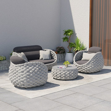 Tatta 4 Pieces Textilene Rope Woven Outdoor Sectional Sofa Set with Round Coffee