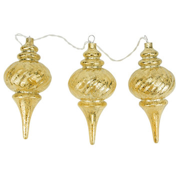Lighted Gold Mercury Glass Finish Finial Christmas Ornaments, Set of 3