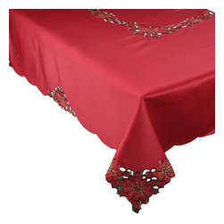 Xia Home Fashions - Holiday Spirit Embroidered Cutwork Christmas Tablecloth, 60"x84" - Tablecloths