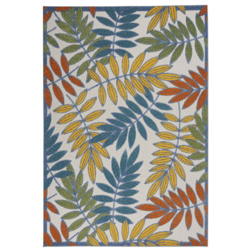6x 9 Ivory and Colored Leaves Indoor Outdoor Runner Rug