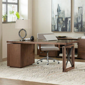 Hooker Furniture Elon 74" Pedestal Writing Desk in Medium Wood