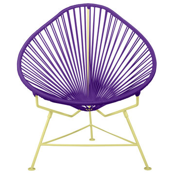 Acapulco Indoor/Outdoor Handmade Lounge Chair New Frame Colors, Purple Weave, Yellow Frame