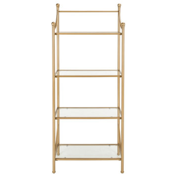 Kristel 4 Tier Etagere/Bookcase, Gold Liquid/Tempered Glass