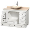 48" Acclaim White Single Vanity With Ivory Marble Top, Arista Ivory Marble Sink