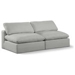 Meridian Furniture - Comfy Upholstered Modular Sofa, Grey, 2-Piece: 2 Armless Chair, Linen Textured Fabric - Give your space a whole new look with this grey Comfy linen textured fabric sofa. This handsome sofa fits nicely with other items in the Comfy collection and is a versatile seating option designed for adaptability, comfort and style. Wrapped in rich grey durable linen textured fabric upholstery, this sofa offers a plush embrace of overstuffed down feather cushions, carefully crafted to deliver the highest level of comfort. The perfect seat for creating an oasis for relaxation, this sofa has thick foam surrounding its frame for added support and coziness.