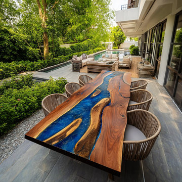 Starry Blue Galaxy Black Walnut Epoxy Table: Celestial Art Meets Organic Warmth