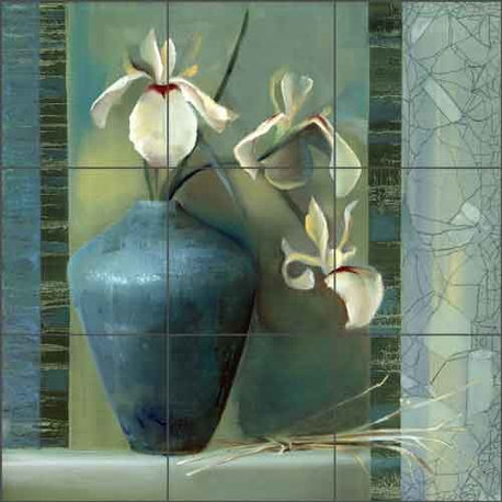 Ceramic Tile Mural Backsplash "Iris I" by Louise Montillio, 18"x18"