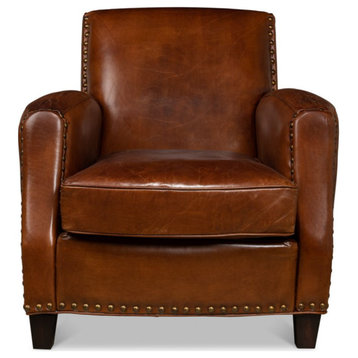 Taft Leather Brown Club Chair Dark Brown