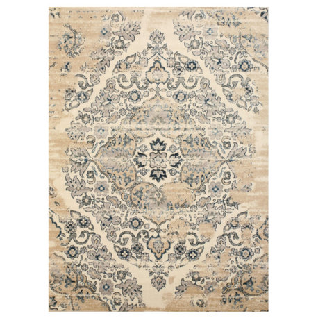 Ivory Distressed Bohemian Isabella Medallion Rug, 5' 3 X 7' 3