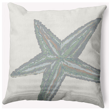 16x16" Large Starfish Nautical Decorative Indoor Pillow, Pretty Grey