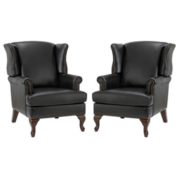 Baptist Genuine Leather Armchair Set of 2, Black