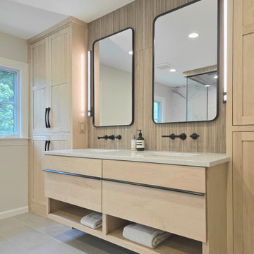 Japandi Inspired Primary Bath with Steam Shower & Soaking Tub