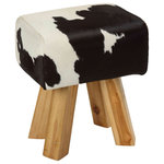 Bare Decor - Bare Decor Juliet Genuine 100% Hide and Teak Vanity Stool Ottoman, Black/White - Enjoy the decorative combination of cabin style and function with this charming accent stool. Upholstered in a genuine hide and supported by solid teak wood block feet. This small scale single bench can easily be tucked out of the way or be used as an accent piece in a country living home. Due to the natural hide material, slight variations that enhance the piece's character should be expected.