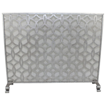 Luxe Antiqued Silver Entwined Circles Firescreen Rings Fireplace Screen Iron