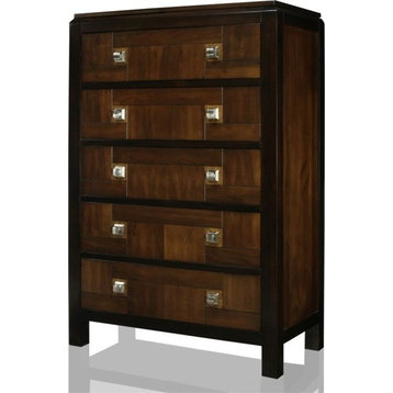 Furniture of America Delia Transitional Wood 5-Drawer Chest in Walnut