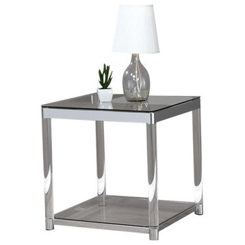Home Square Glass Top End Table with Lower Shelf in Chrome and Clear - Set of 2