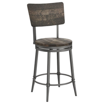 Bowery Hill 26" Farmhouse Metal/Wood Counter Stool in Gray Finish