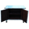 Chinese Distressed Light Pale Blue Fishes Graphic Table Cabinet