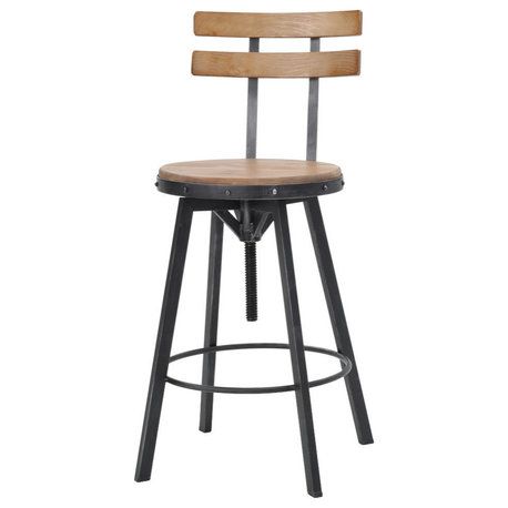 GDF Studio Poe Anique Finish Firwood Height Adjustable Bar Stool