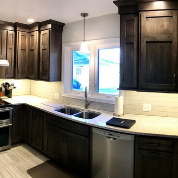 Cambridge Kitchen Remodel Koch Cabinets Hickory Stone MSI Quartz Peppercorn Whit