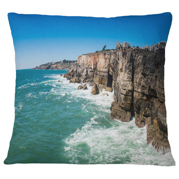 Coastline of Cascais Seascape Photography Throw Pillow, 18"x18"