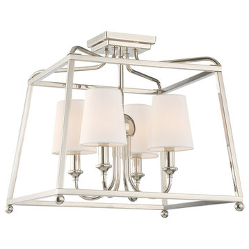 Sylvan 4 Light Ceiling Mount in Polished Nickel with White Silk