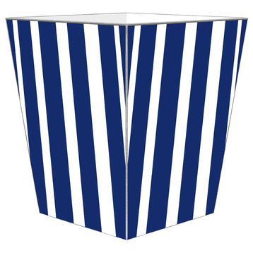 Navy Stripe Wooden Flat Wastepaper Basket