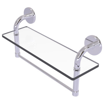 Remi 16" Glass Vanity Shelf with Towel Bar, Polished Chrome