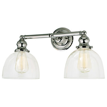 Central Park 2-Light Vida Bath Sconce, Polished Nickel With Clear Glass
