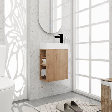 BNK 16" Modern Wall Mounted Bath Vanity, Resin Sink Combo