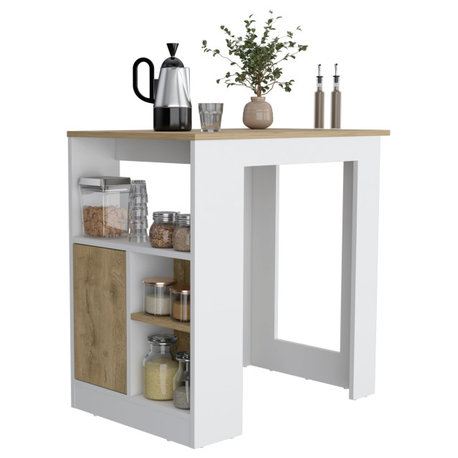 DEPOT E-SHOP Masset Kitchen Island with Side Shelve and Push to open Cabinet