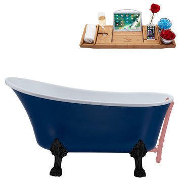 55" Streamline N369BL-PNK Clawfoot Tub and Tray With External Drain