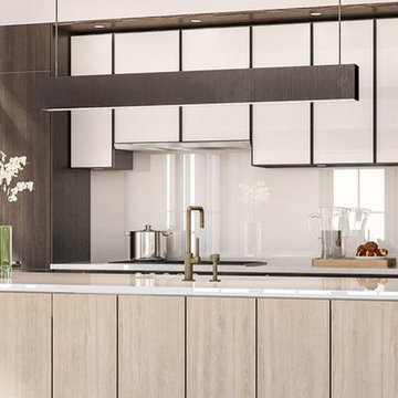 White back-painted glass backsplash