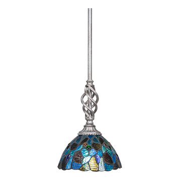 Elegante Mini Pendant, 7" Blue Mosaic Tiffany Glass