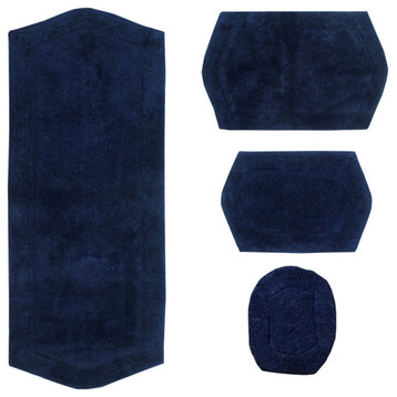 Waterford Collection 4 Piece Set Bath Rug with Lid Cover, Navy