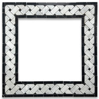 Carrara Marble Basketweave Listello Border Black Dots Polished 4x12, 1 sheet