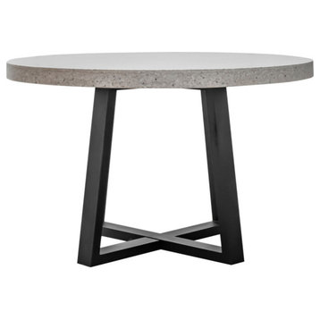 47" White Round Terrazzo Stone Top Dining Table on Iron Base
